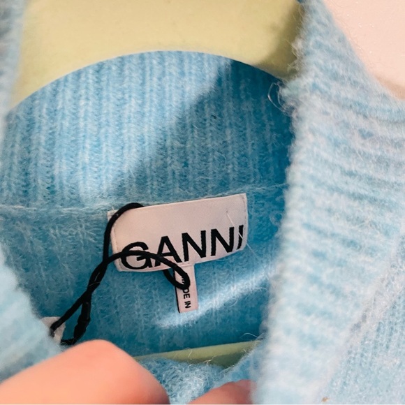 NEW Ganni Alpaca Merino Wool Blend Twist Turtleneck Sweater Bachelor Blue Preppy - Picture 4 of 10